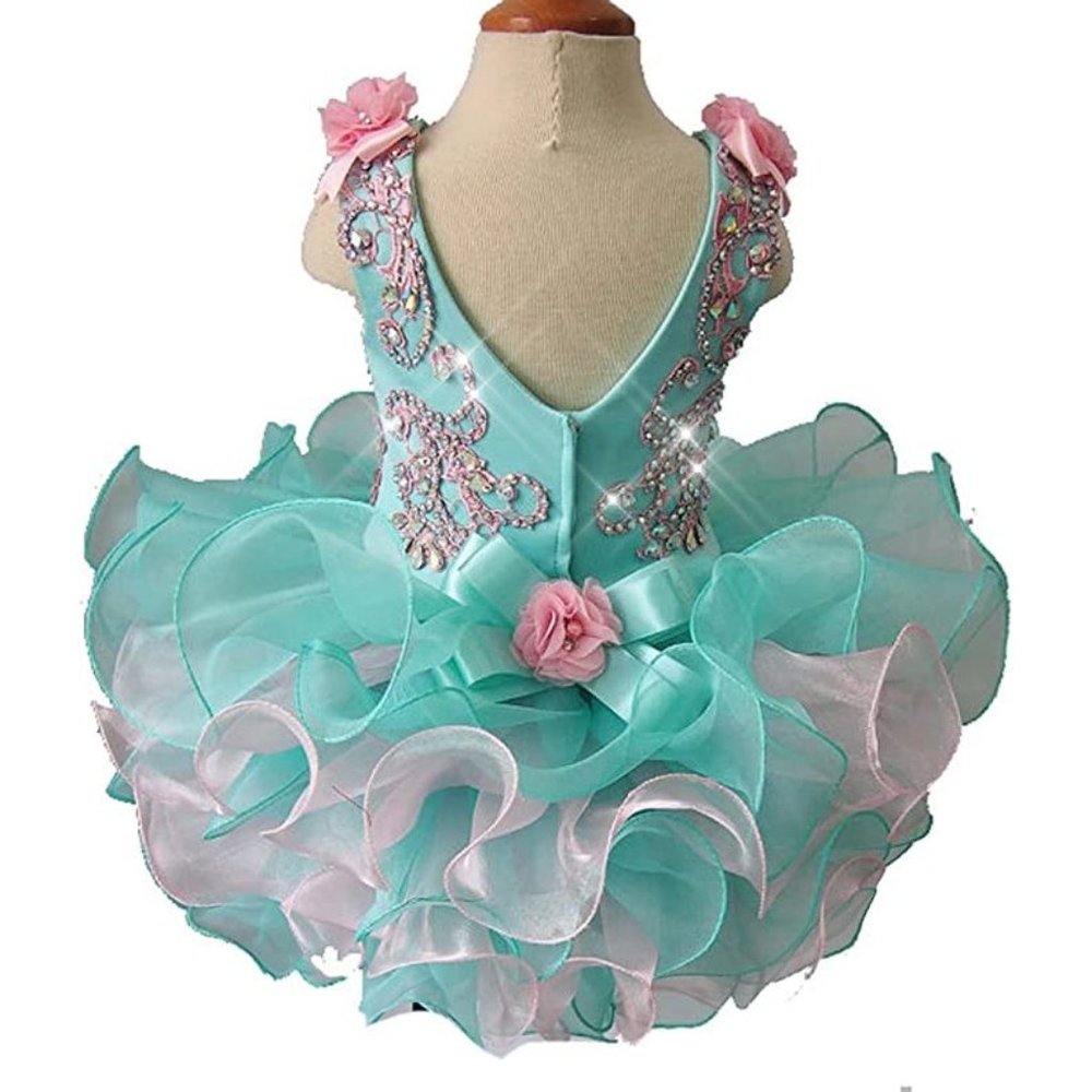 NWT Beautiful Sparkling Bling Rhinestone Aqua Pink Baby Gown Flower Girlโฆ - Picture 4 of 6